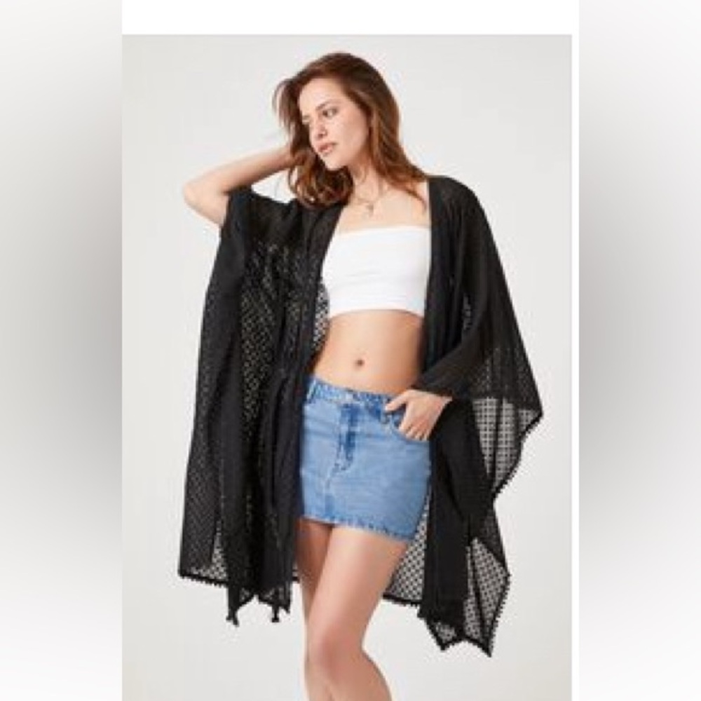 Black Kimono - lace with small tassels on sleeve.